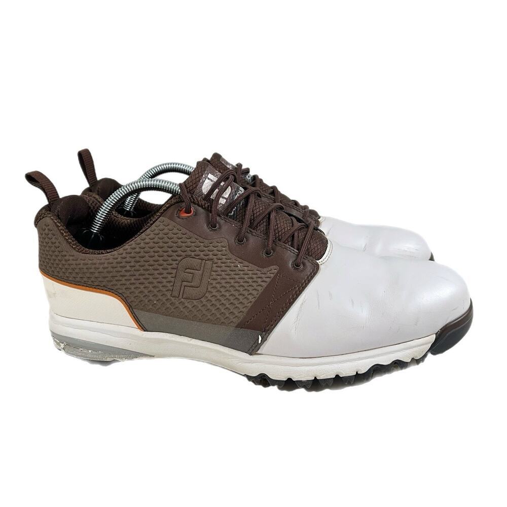 FootJoy FJ Contour Fit Golf Shoes White Brown Leather Spiked Men Size 11M 54096